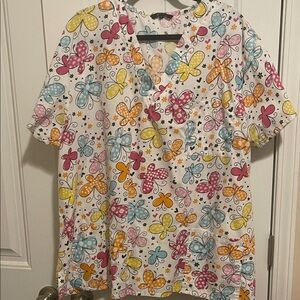 Just Love Multicolor Butterfly Scrub Top